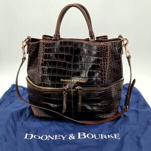 Dooney & Bourke Dillen Croco Leather Satchel - Espresso Dark Brown Bag